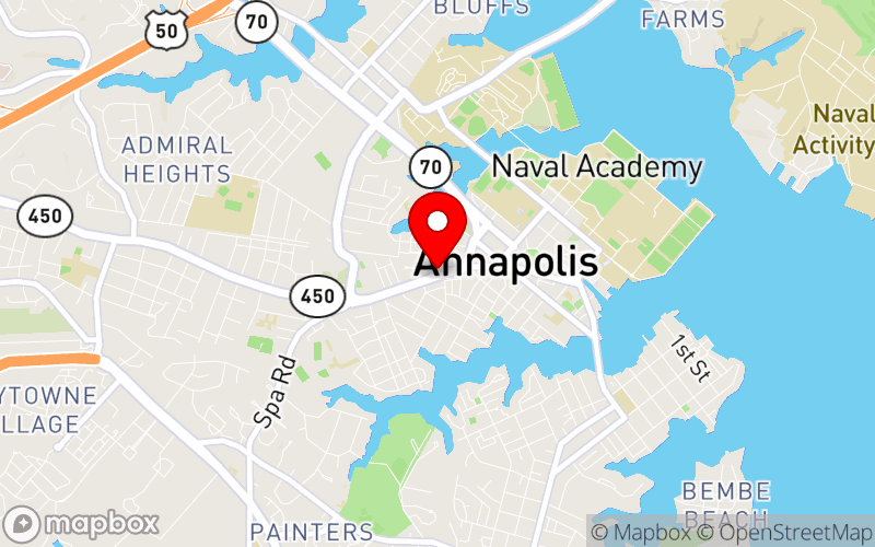 Map for Mental Health Association of Maryland 2024 Legislative Briefing and Reception at 126 West Street, Annapolis, MD 21401