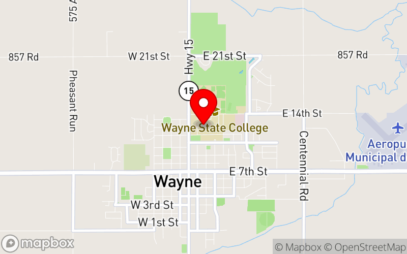 Map for 2024 Northeast Nebraska Behavioral Health Conference at Wayne State College, Wayne, NE