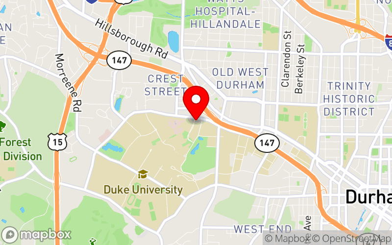 Map for 2024 Duke Global Mental Health Conference at 310 Trent Drive, Durham, NC 27710