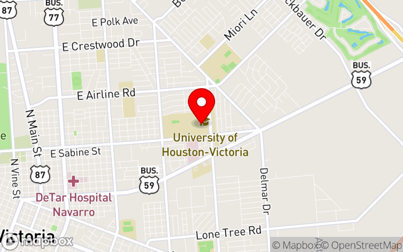 Map for UHV/VC Mental Health Professional Development Summit at 3007 N. Ben Wilson St, UHV University North, Victoria, TX 77901, United States Map for UHV/VC Mental Health Professional Development Summit at 3007 N. Ben Wilson St, UHV University North, Victoria, TX 77901, United States