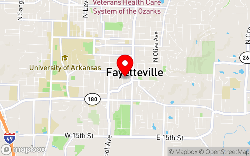 Map for Northwest Arkansas Schizophrenia Conference at 15 W. Mountain St., Fayetteville, AR