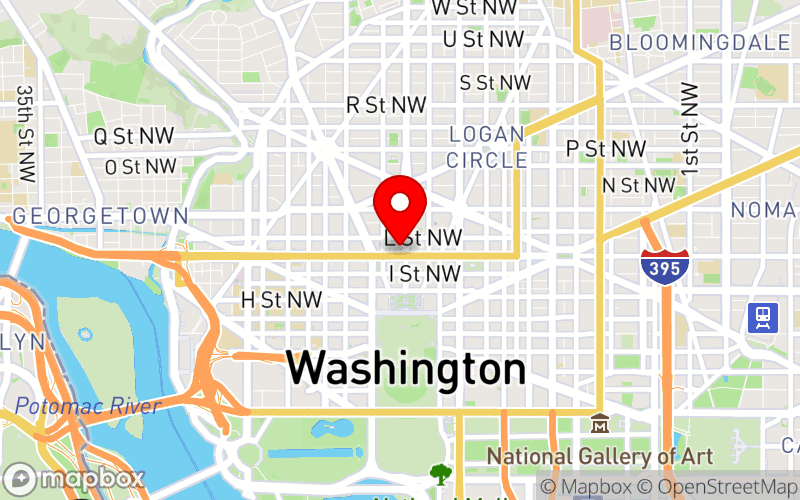 Map for 2025 Potomac River Bench and Bar Peak Performance and Mental Wellness Summit at 1601 K St. NW, #1, Washington, DC 20006