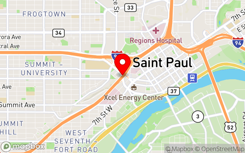 Map for 2025 NAMI Minnesota State Conference at Kellogg Boulevard, Saint Paul, MN 55102, United States