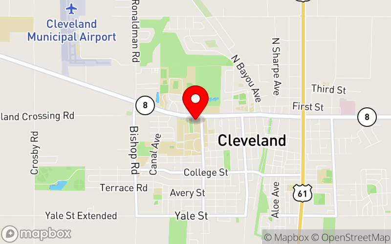 Map for 43rd Annual F.E. Woodall Spring Conference for the Helping Professions at 1003 W. Sunflower Ave., Cleveland, MS 38733