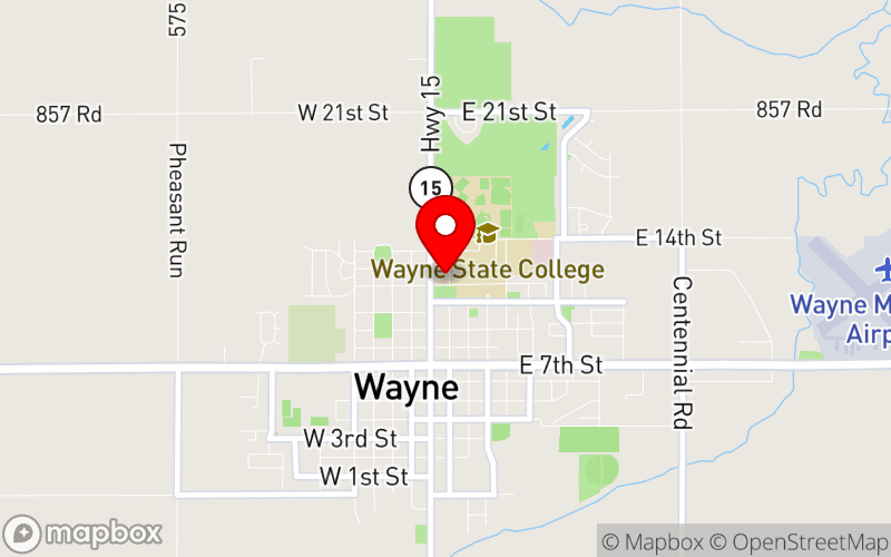 Map for 2025 Northeast Nebraska Behavioral Health Conference at 1111 Main Street, Wayne, NE Map for 2025 Northeast Nebraska Behavioral Health Conference at 1111 Main Street, Wayne, NE