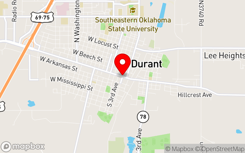 Map for 2025 Oklahoma Southeastern Regional Conference at Durant, Oklahoma